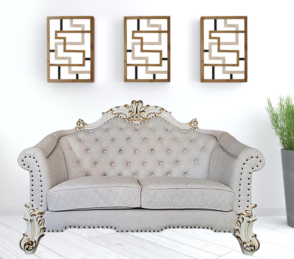 Ivory & Pearl Velvet Love Seat Sofa with Toss Pillows L98863