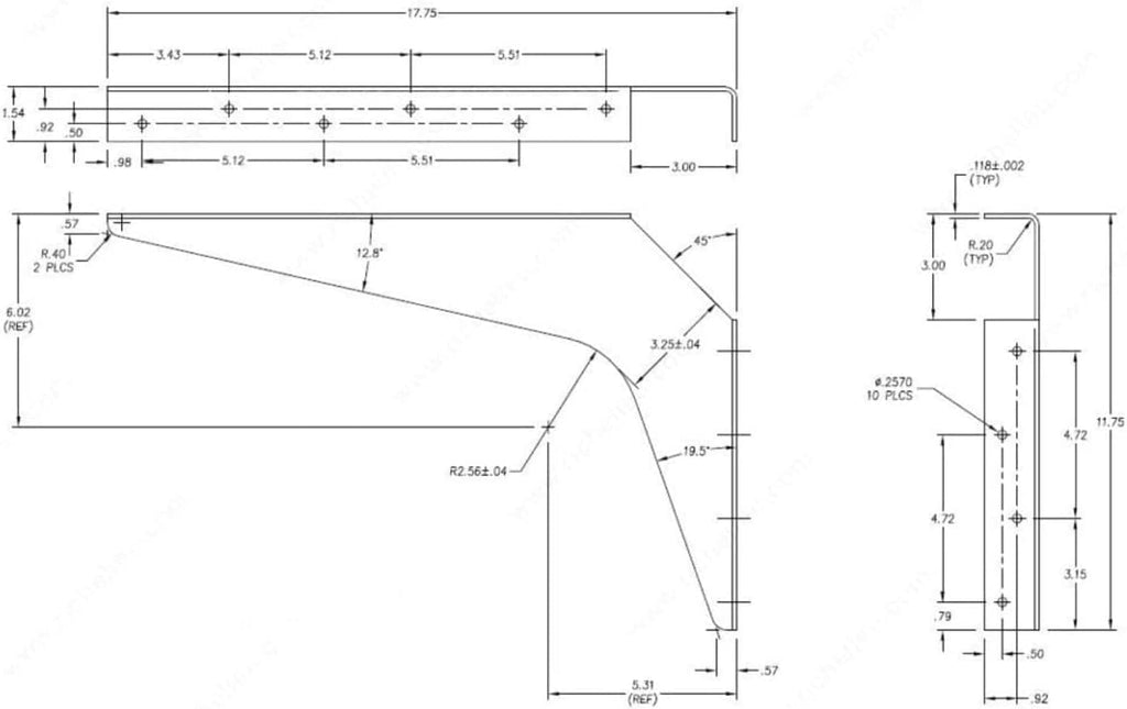 Pair Heavy-Duty 1/8" Steel Textured Powder-Coat White Finish Reversible Brackets with 45 Degree Notch (12" X 8") Pack of 2 R1369