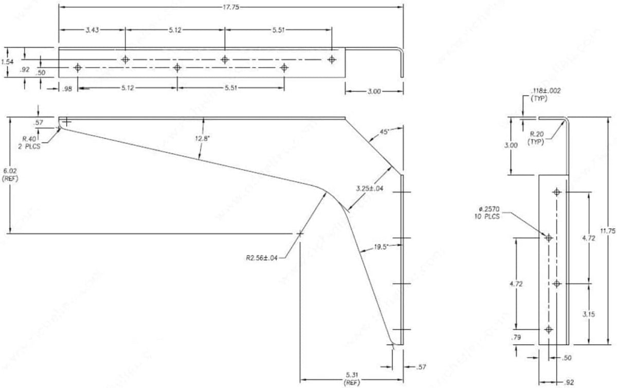 Pair Heavy-Duty 1/8" Steel Textured Powder-Coat White Finish Reversible Brackets with 45 Degree Notch (12" X 8") Pack of 2 R1369