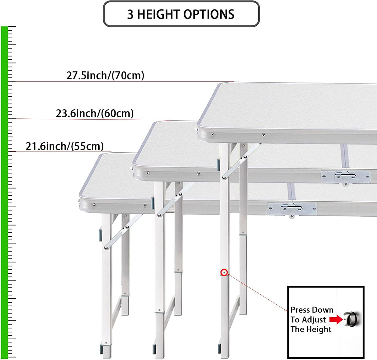 White 4 Foot Adjustable Folding Camping Table with Aluminum Stools W96159