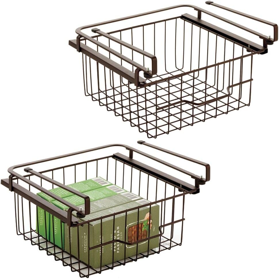 Compact Hanging Pullout Drawer Basket, Metal Wire, 2 Pack, Black H25333