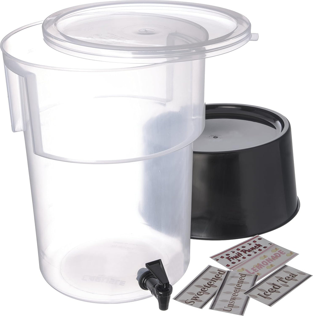 Polypropylene Round Beverage Dispenser with Base, 5 gal. Capacity, Black, Pack of 2 F36449