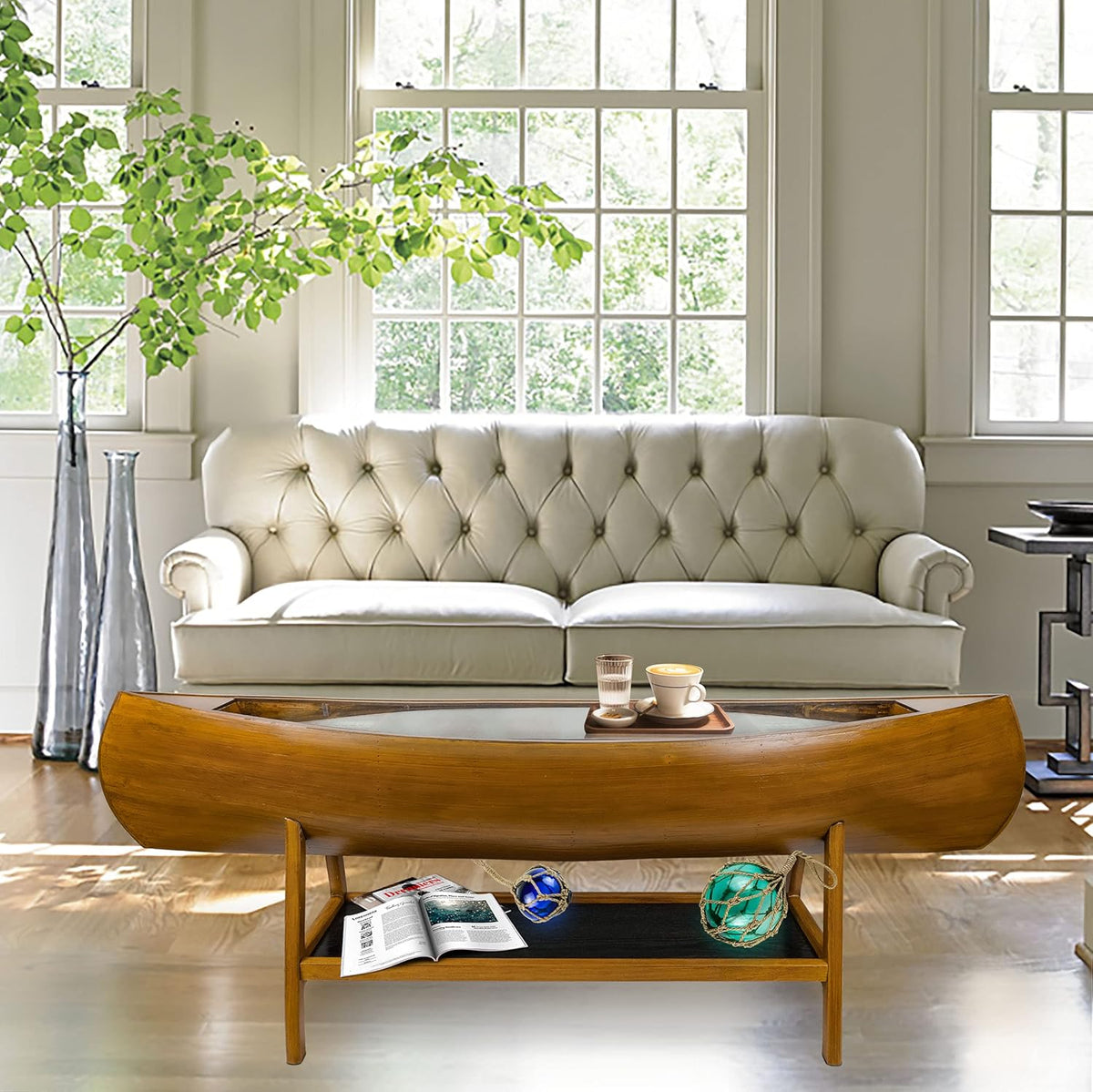 Walnut Antique Finish Oval Glass Coffee Table T821
