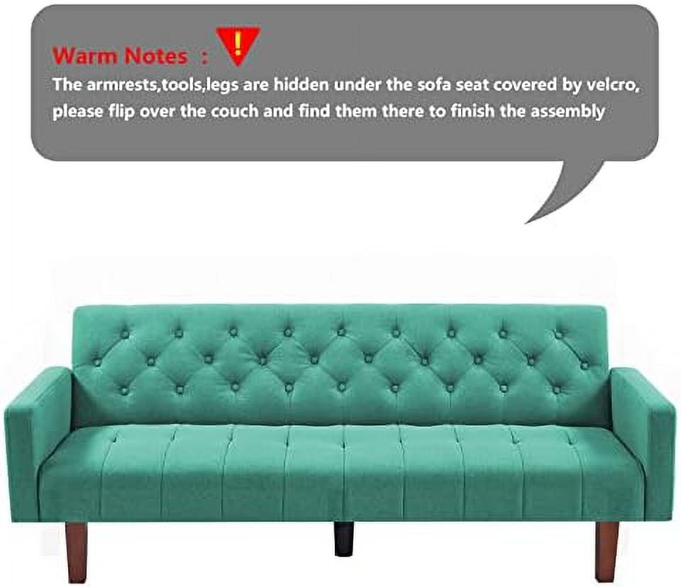 Linen Upholstered Futon Sofa Bed 74" Tufted 3 Seater Beige S38369