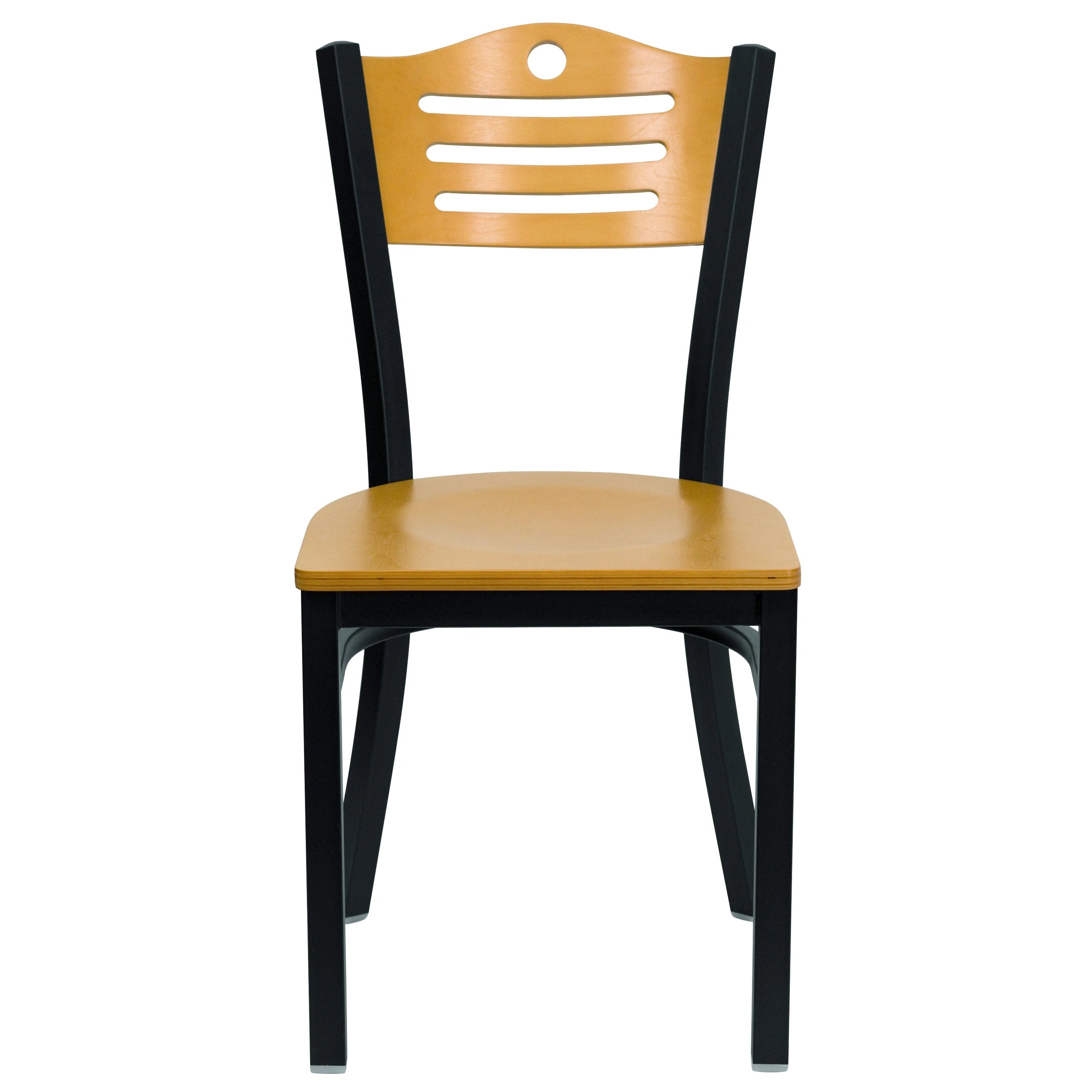 Black Slat Back Metal Restaurant Chair with Natural Wood Back & Seat A241981