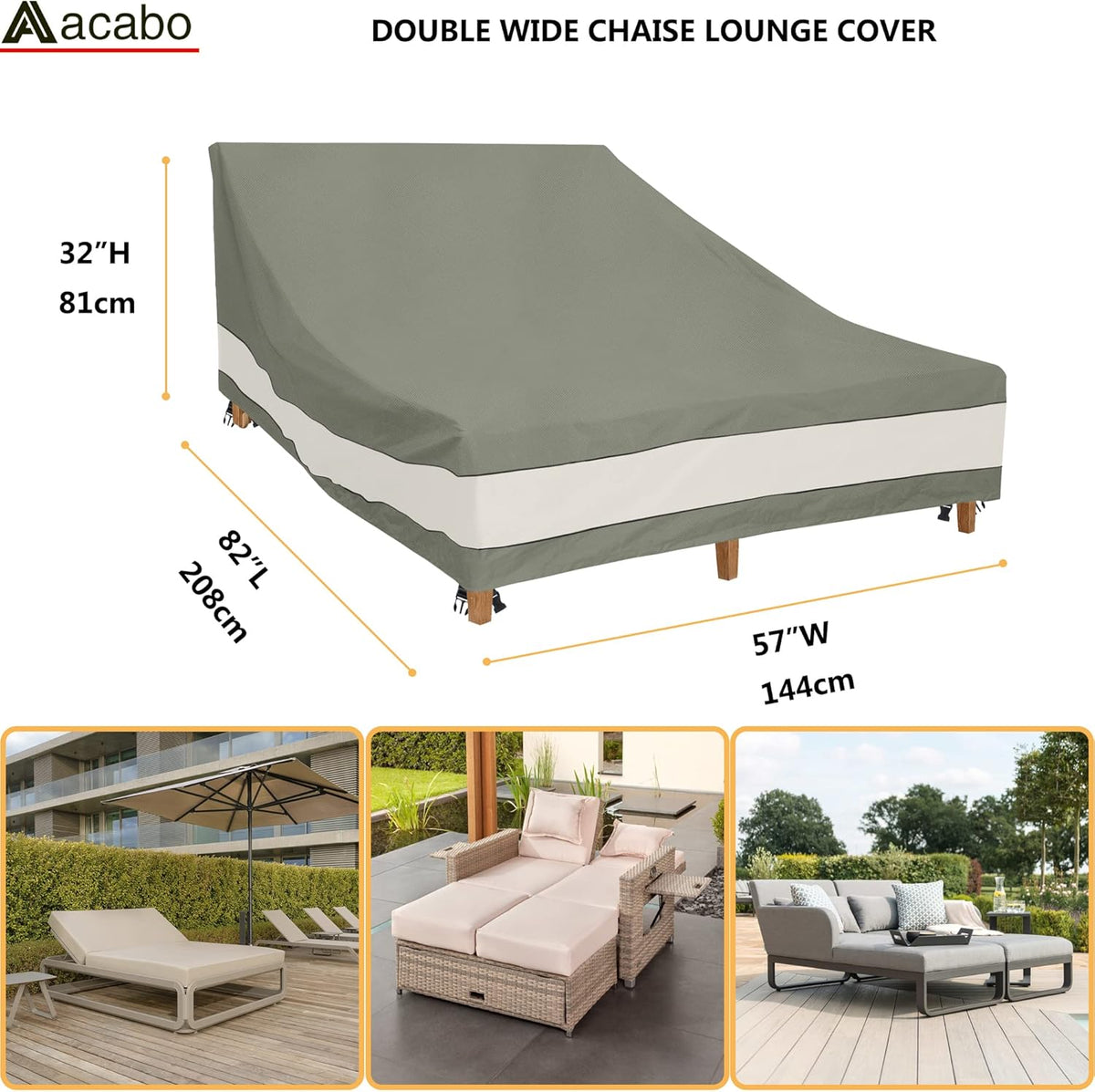 Double Wide Patio Chaise Lounge Chair Cover 82Inch Heavy Duty Waterproof X229