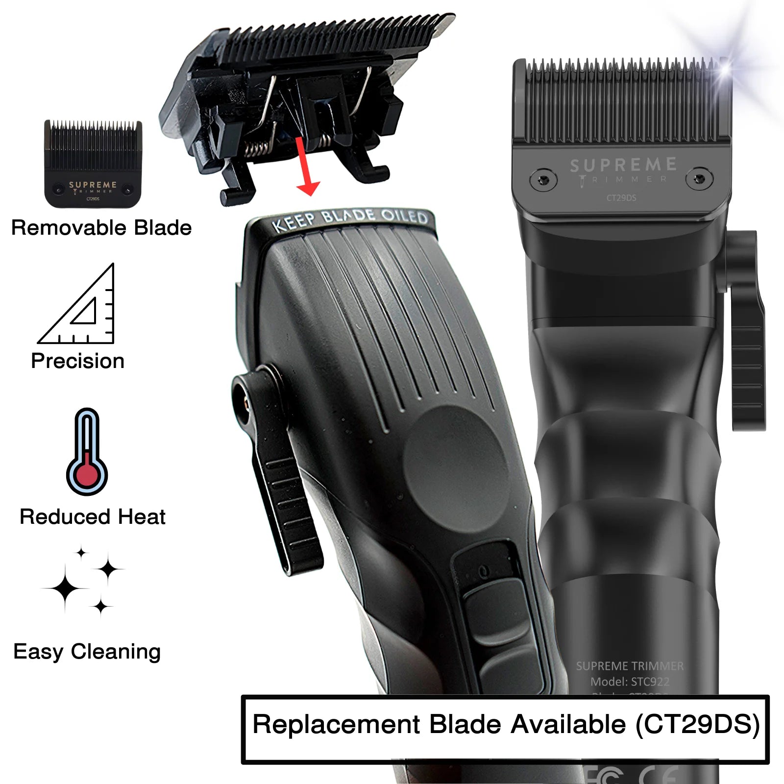 Black Cordless Hair Clipper with Removable Blades L170363