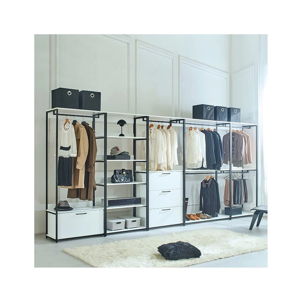 Wood and Metal Walk-in Closet with One Drawer X968