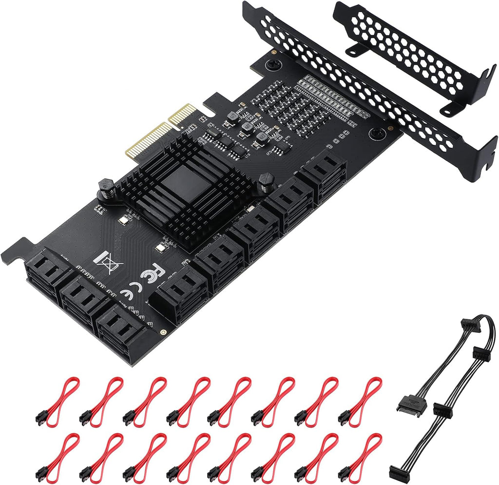 24 Port PCIe SATA 3.0 Card with SATA Cables and Power Splitter Cable G95510