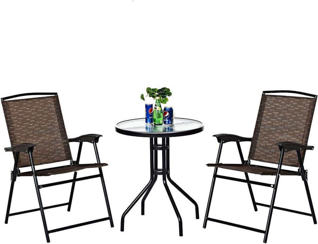 3-Piece Patio Bistro Set with Tempered Glass Table and 2 Foldable Chairs X2659