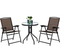 3-Piece Patio Bistro Set with Tempered Glass Table and 2 Foldable Chairs X2659
