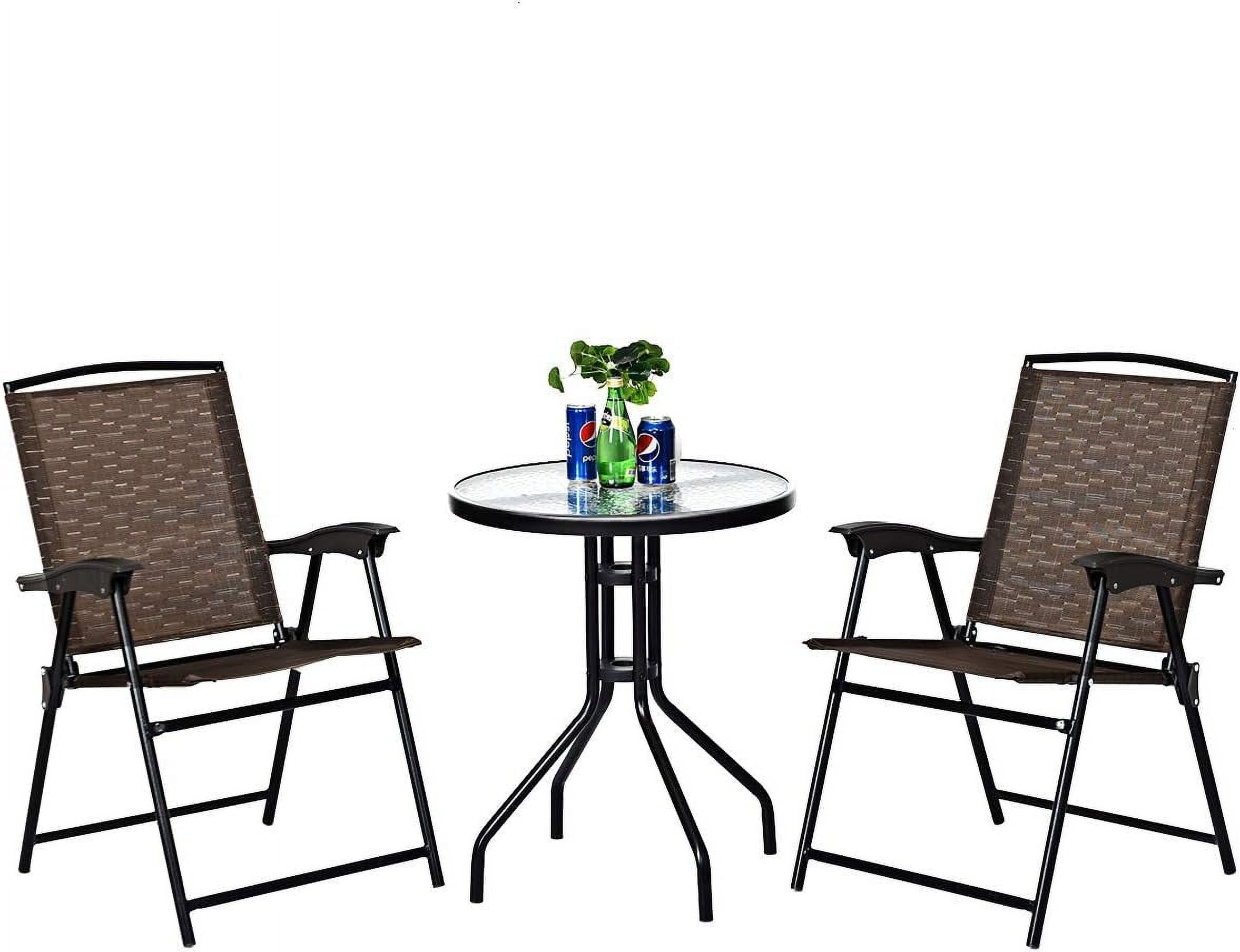 3-Piece Patio Bistro Set with Tempered Glass Table and 2 Foldable Chairs X2659
