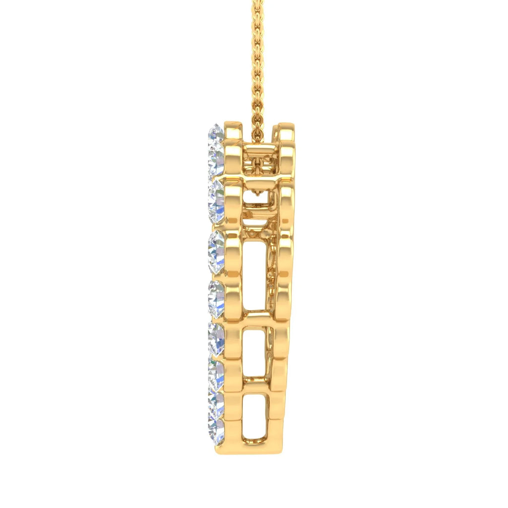 14K Yellow Gold Diamond Heart Pendant Necklace with Silver Chain U7751