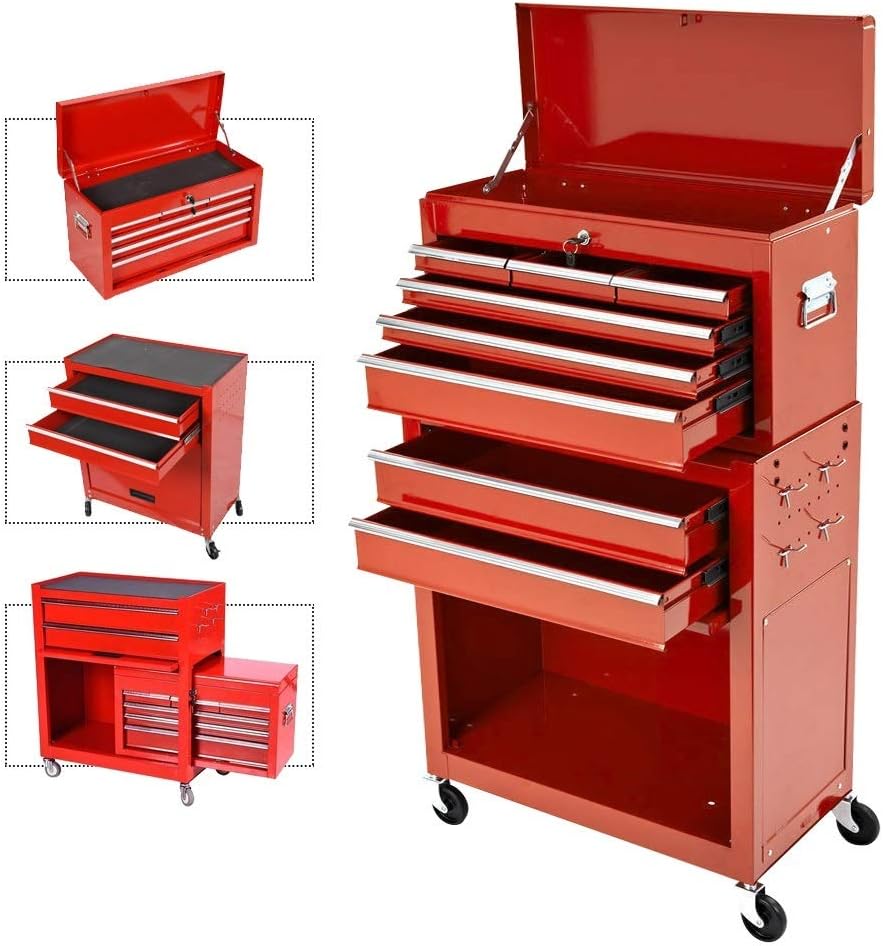 Red Rolling Tool Chest with 4 Wheels and Lock L7787