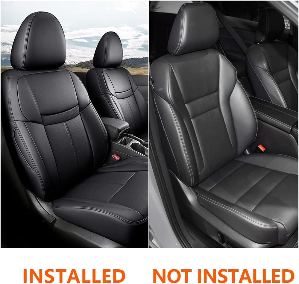 Black Faux Leather Car Seat Covers Full Set W54617