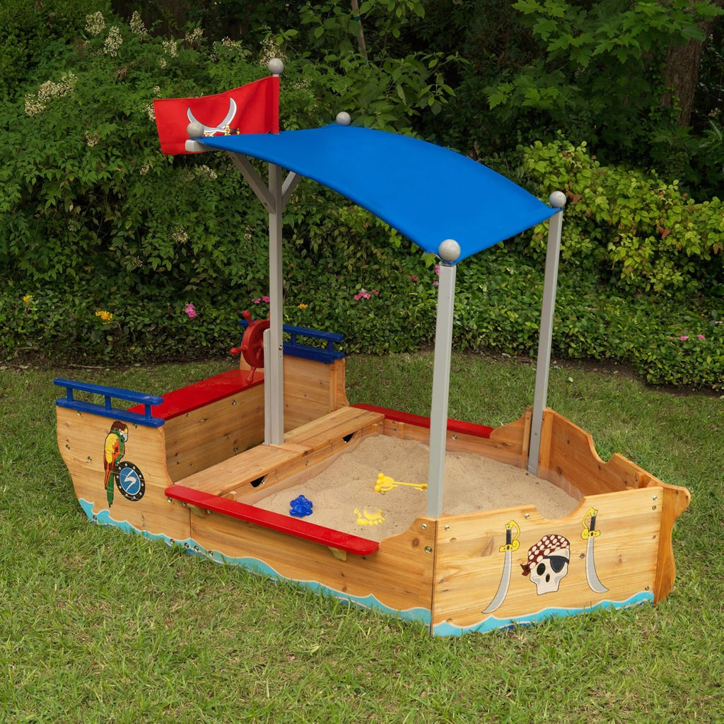 Wooden Pirate Sandbox with Canopy P8957