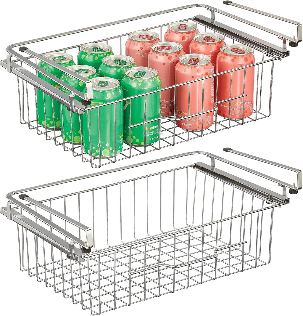 Compact Hanging Pullout Drawer Basket, Metal Wire, 2 Pack, Black H25333