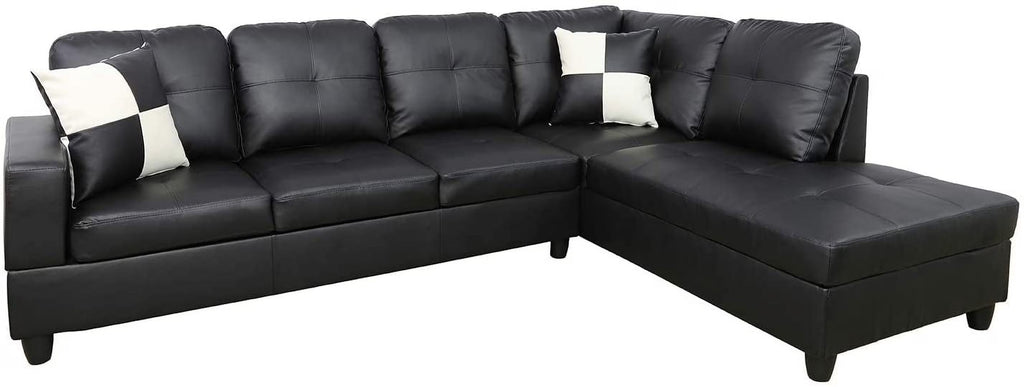 Black Faux Leather L-Shaped Sectional Sofa Set O391717