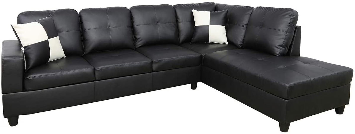 Black Faux Leather L-Shaped Sectional Sofa Set O391717