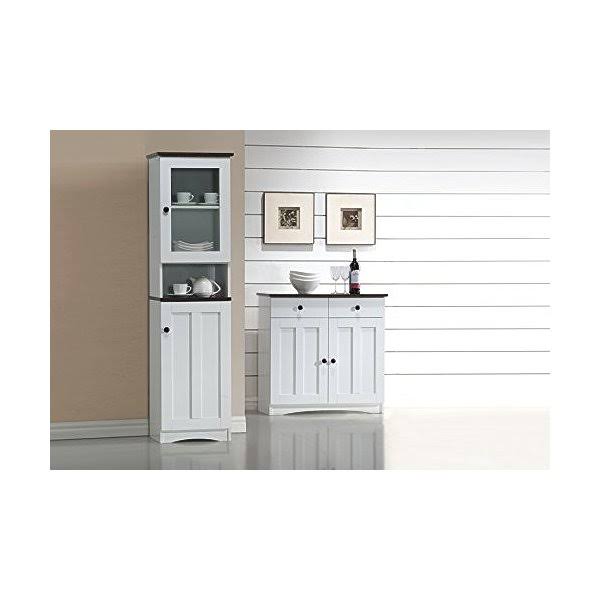 White and Dark Brown Buffet and Hutch Cabinet T44556