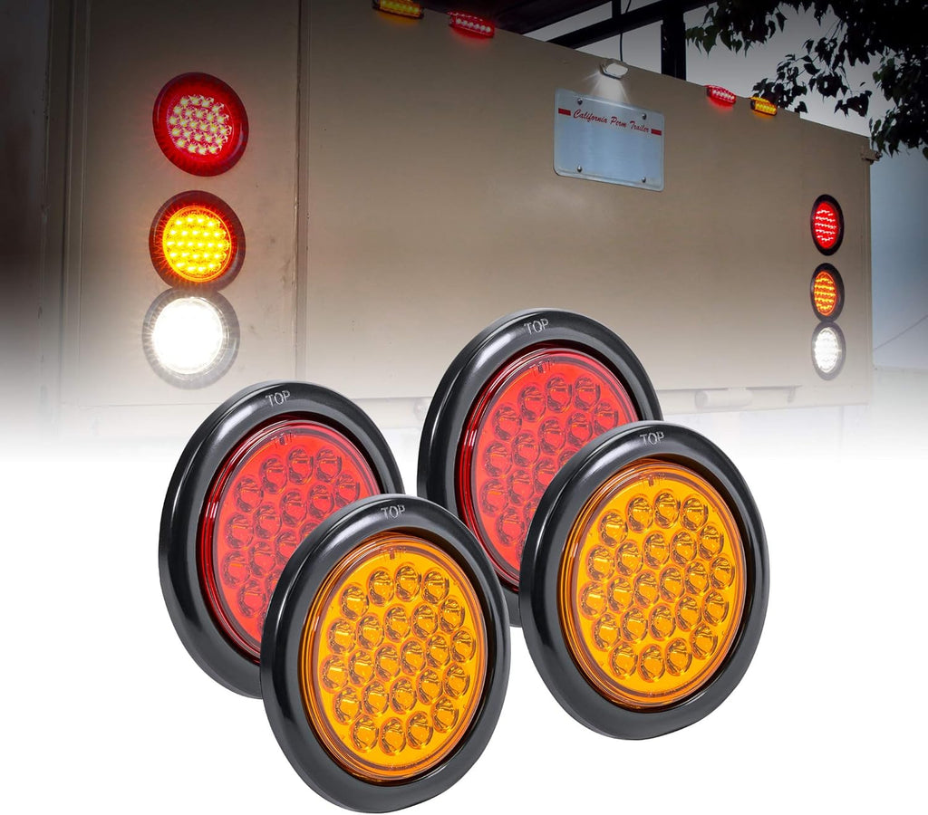 2 Red 2 Amber 2 White 4" Round LED Trailer Tail Light Kit H735983