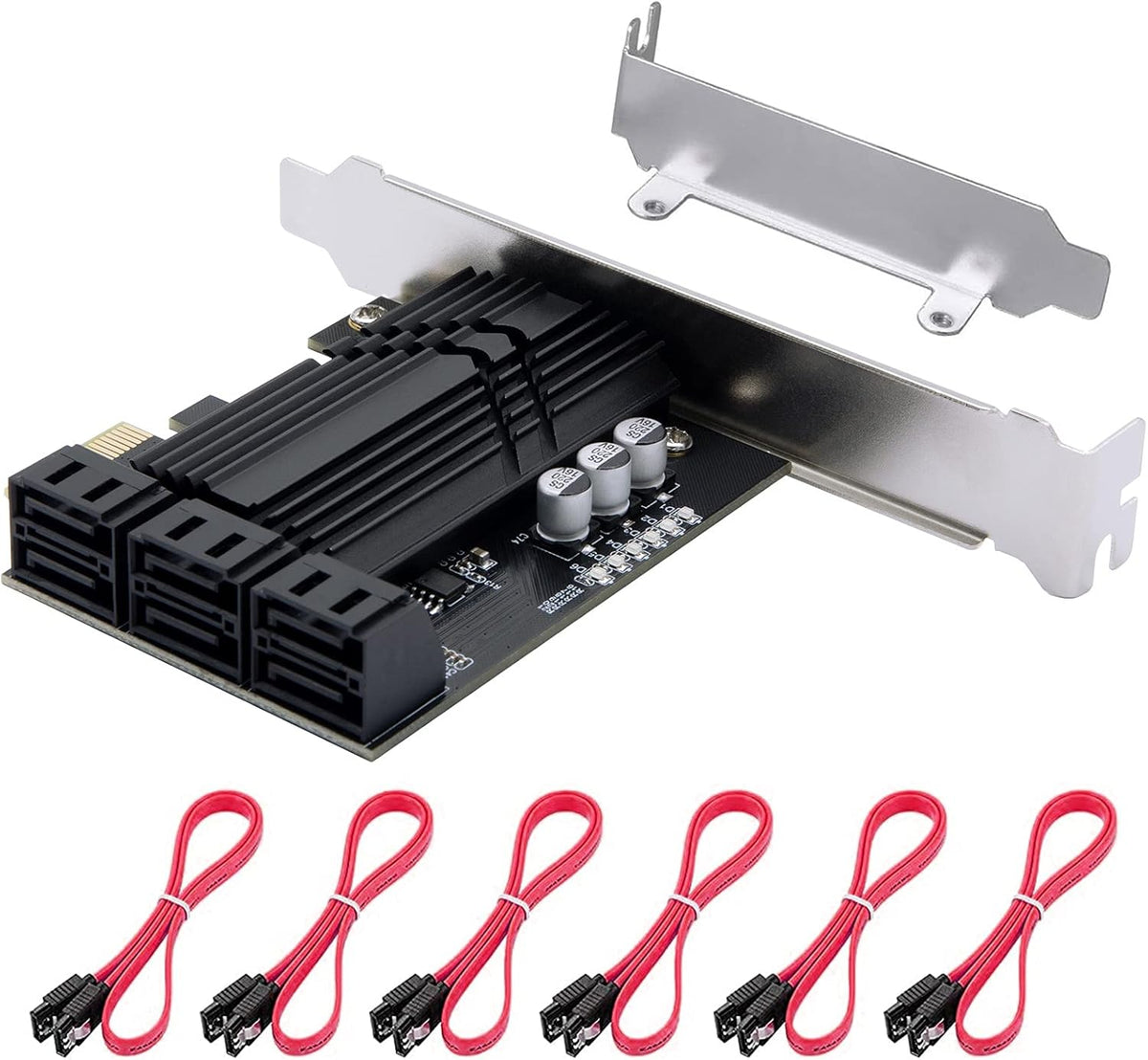 PCIe SATA 3.0 Controller Expansion Card 4 Ports 6 Gbps with 4 SATA Cables & Low Profile Bracket, Pack of 2 D975678