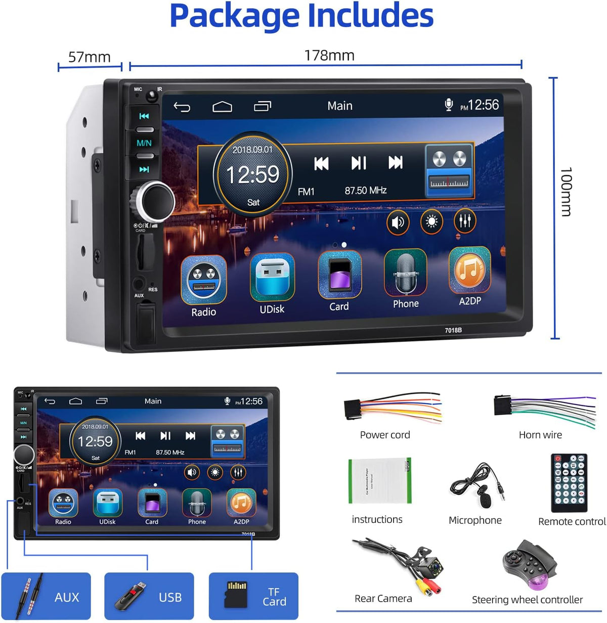 7 Inch Touch Screen Double Din Car Stereo with Bluetooth MP5 Player Backup Camera I6984