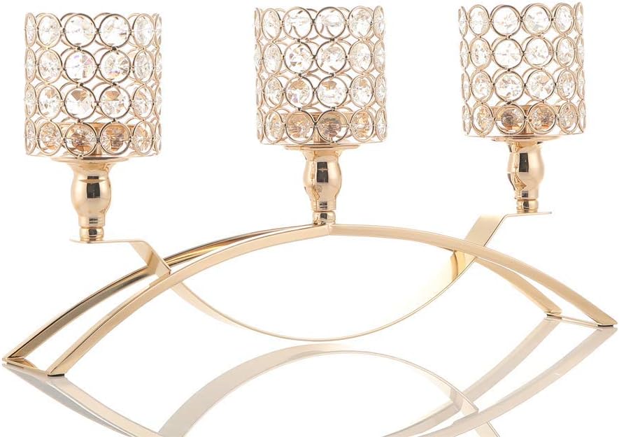 Gold Crystal 3 Arms Candle Holders Centerpieces Z56161