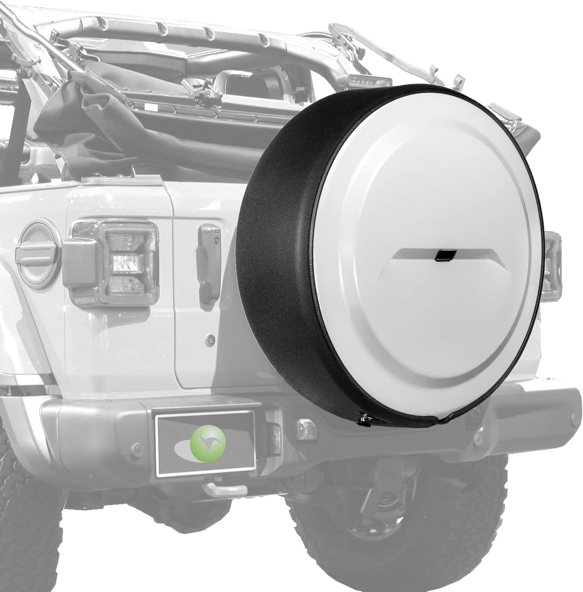 Bright White Painted Plastic Face Black Powder-Coated Ring Tire Cover O6184