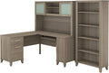 L Shaped Desk with Hutch and 5 Shelf Bookcase, 72W, Storm Gray C570476