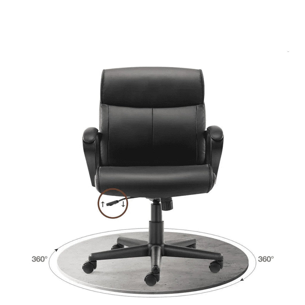 Black PU Leather Mid-back Office Chair with Fixed Padded Armrests J5308