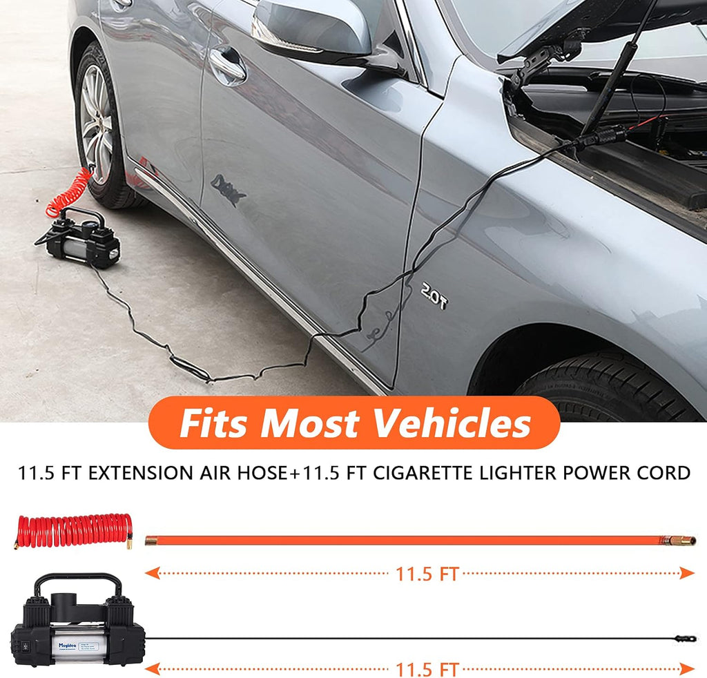 12V Double Cylinder Portable Air Compressor Tire Inflator with Pressure Gauge Y48961