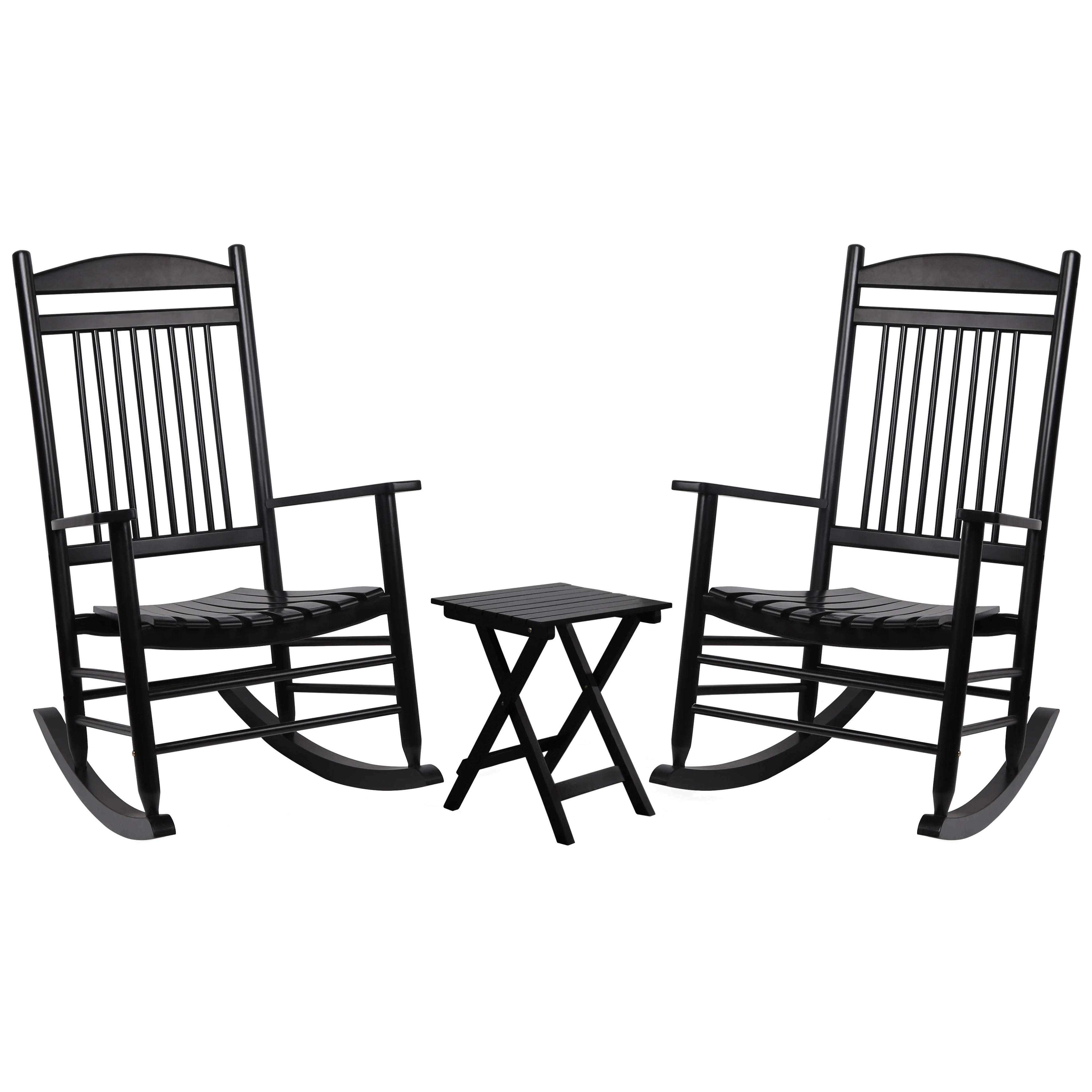 Black Wood Rocking Chair Set of 3 with Foldable Table Y348