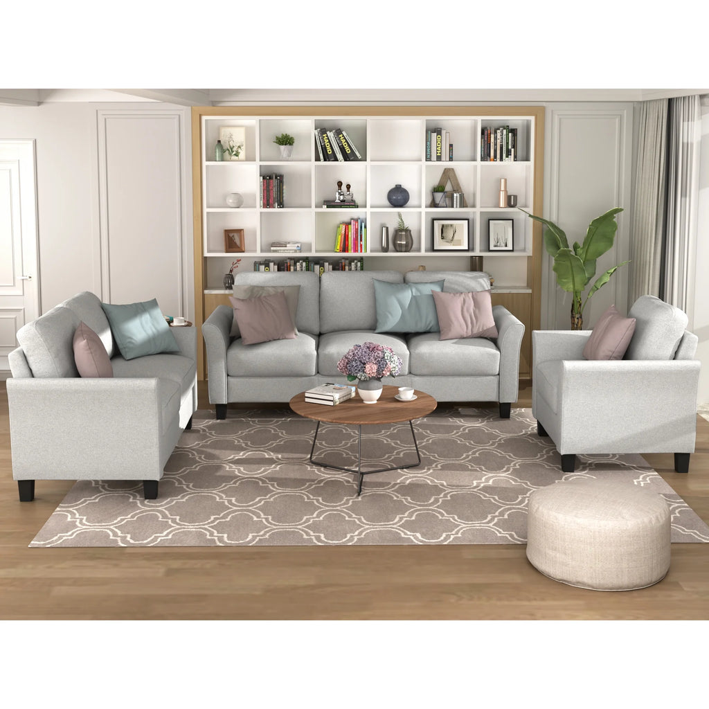 Light Gray Armrest Sofa Loveseat Chair 3-Seat Sofa P2958