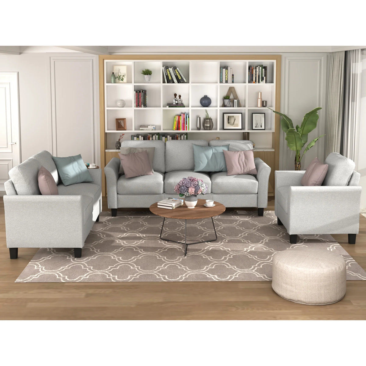 Light Gray Armrest Sofa Loveseat Chair 3-Seat Sofa P2958