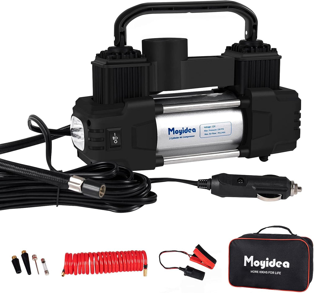 12V Double Cylinder Portable Air Compressor Tire Inflator with Pressure Gauge Y48961