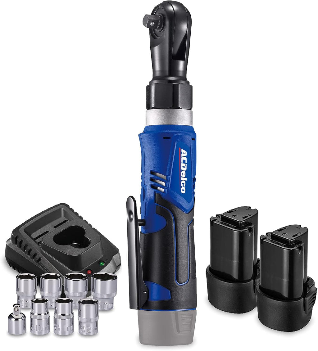 12V Li-ion Cordless 3/8” Ratchet Wrench Tool Kit with 2 Batteries D2093