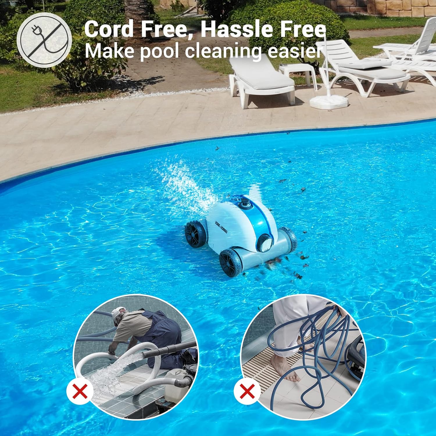 Cordless Robotic Pool Cleaner with Rechargeable Battery, IPX8 Waterproof, Blue I6235