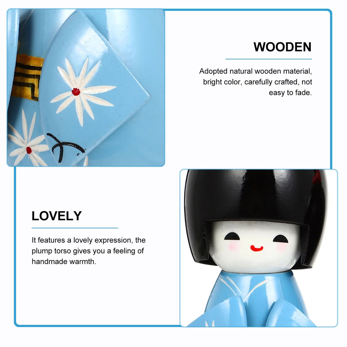 3 Pcs Wooden Kimono Doll Figurines A7662