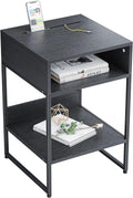 Black Side Table with Storage Compartment W99416