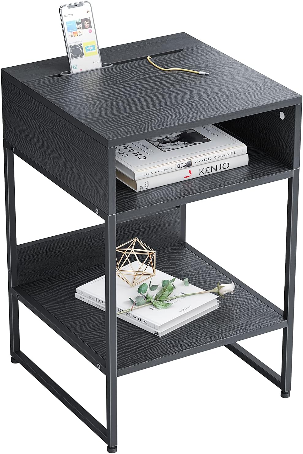 Black Side Table with Storage Compartment W99416
