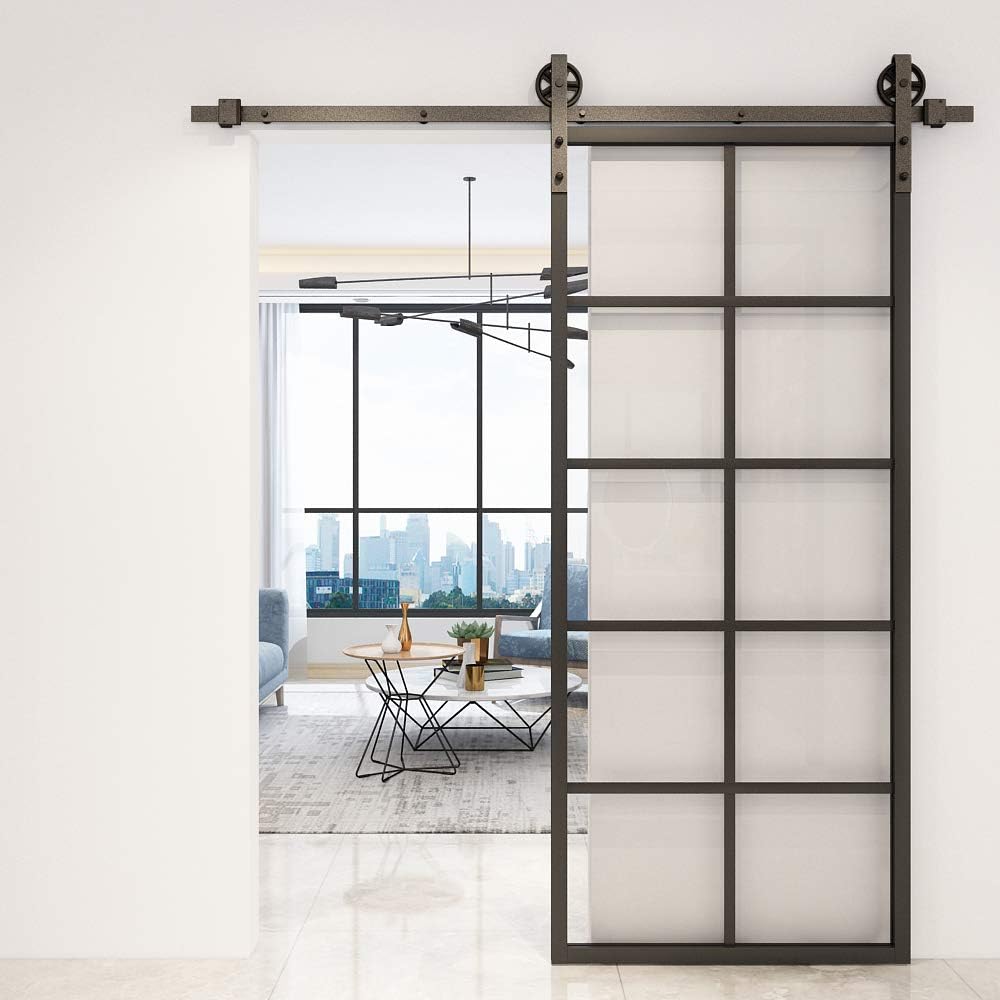 36in x 84in Clear Tempered Glass Sliding Barn Door with Aluminum Frame D4793