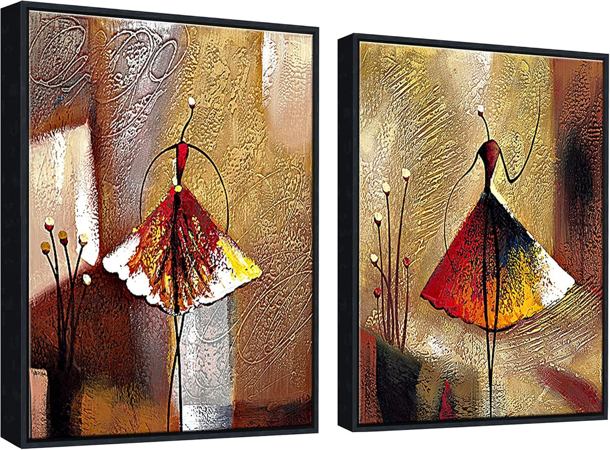 Framed Art Ballet Dancers Hand Painted Abstract Canvas Wall Art with Black Frame C951161