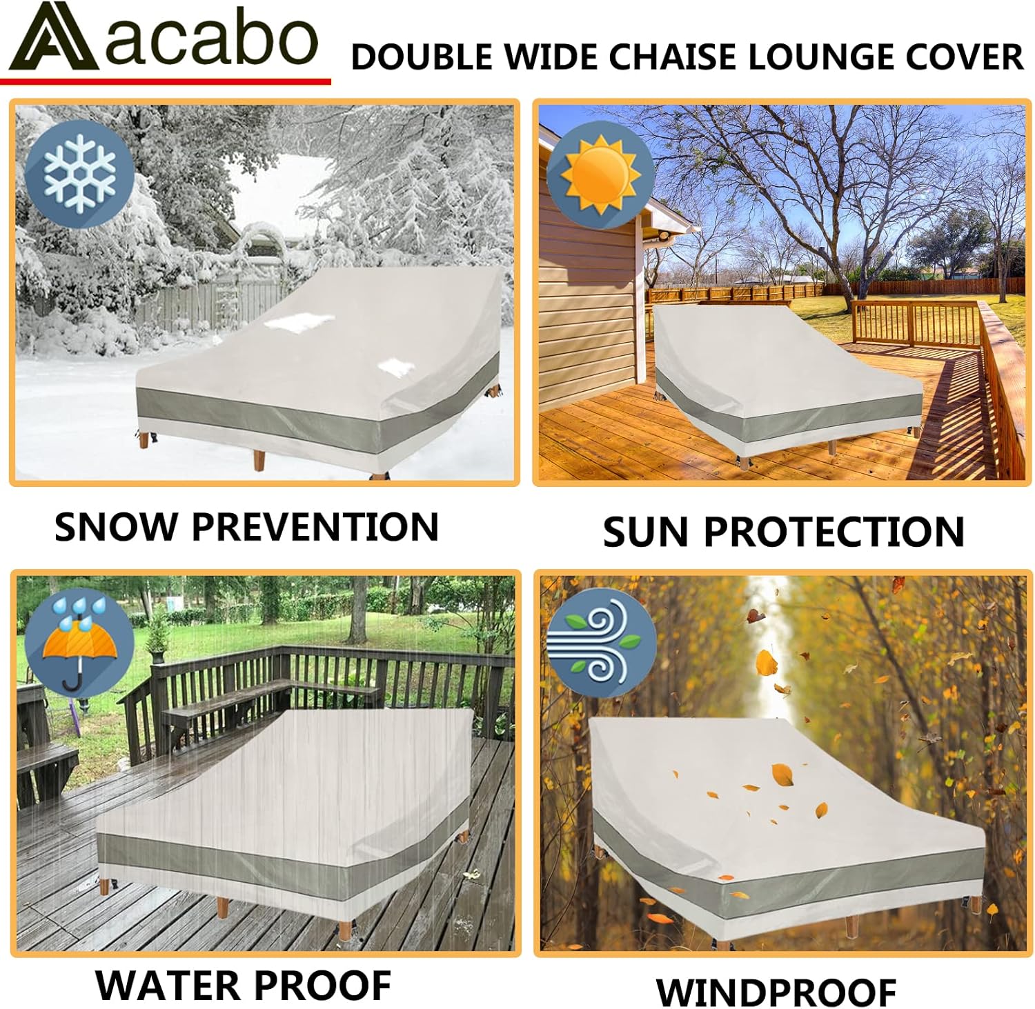 Double Wide Patio Chaise Lounge Chair Cover 82Inch Heavy Duty Waterproof X229