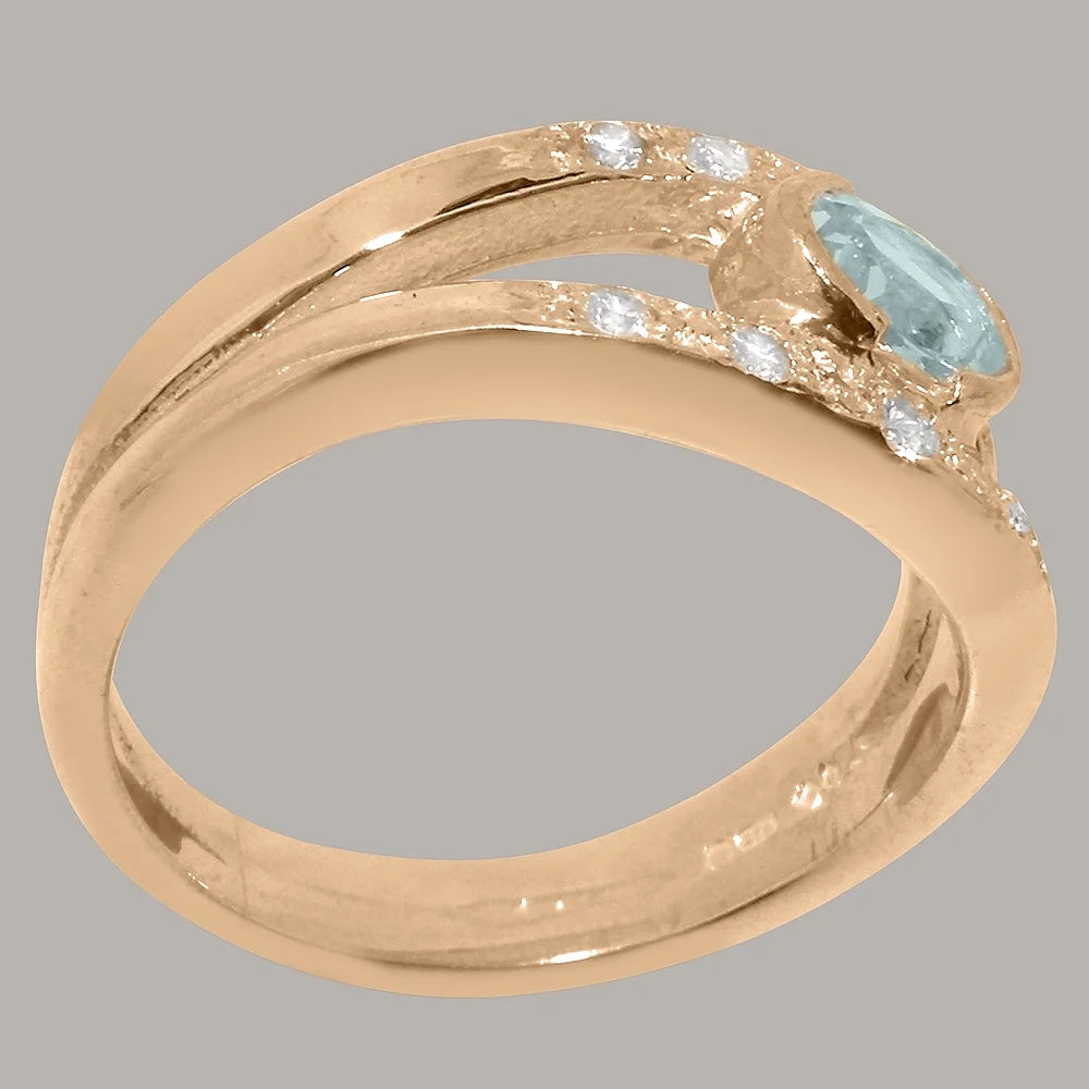 18k Rose Gold Natural Aquamarine & Diamond Womens Band Ring U319950