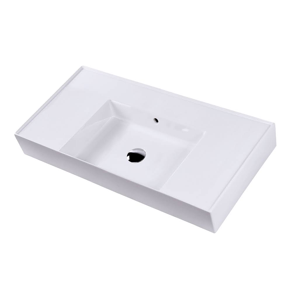 White Rectangular Wall Mount Bathroom Sink with Overflow P754