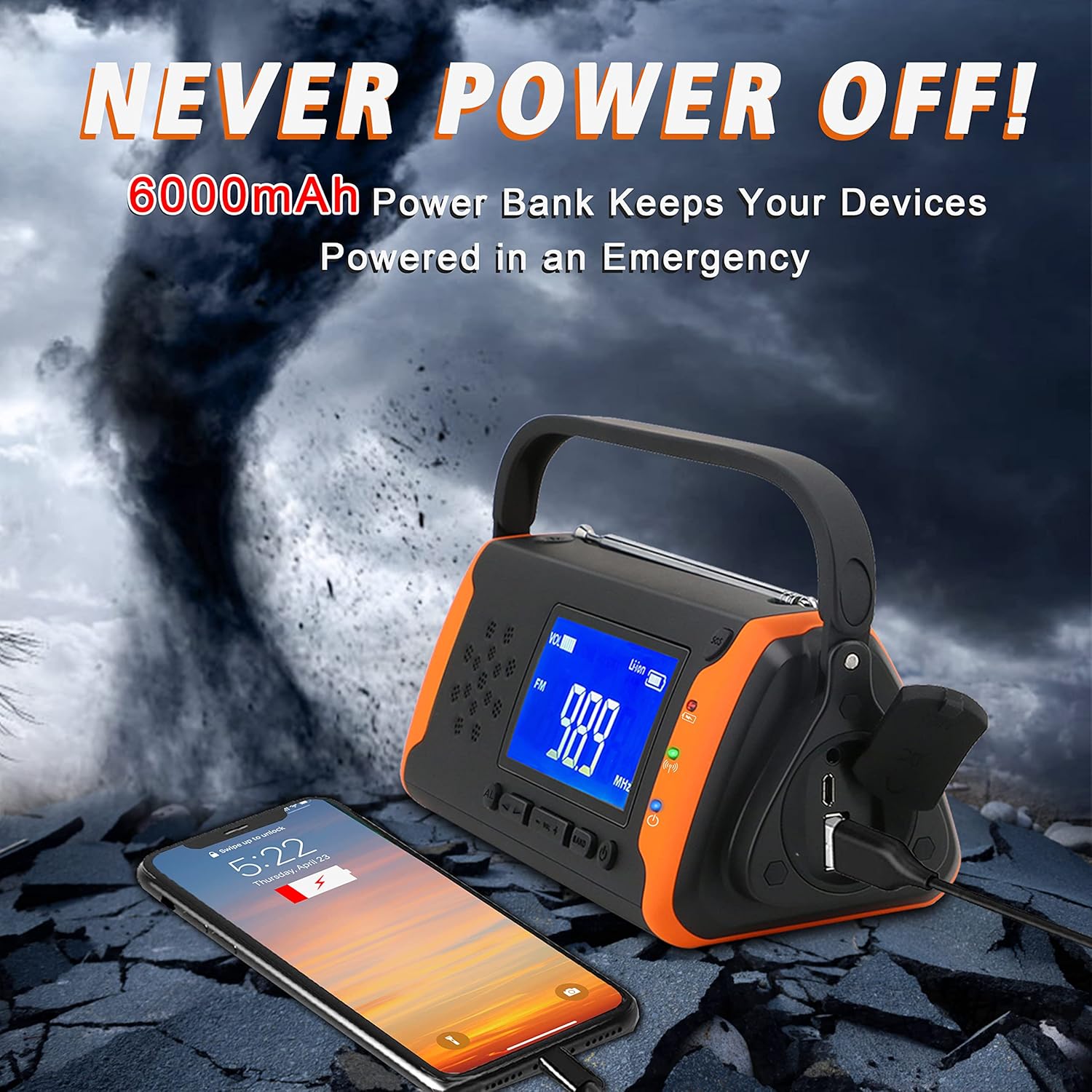 Solar Powered Hand Crank AM/FM/NOAA Emergency Weather Alert Radio with LED Flashlight, Pack of 2 F667