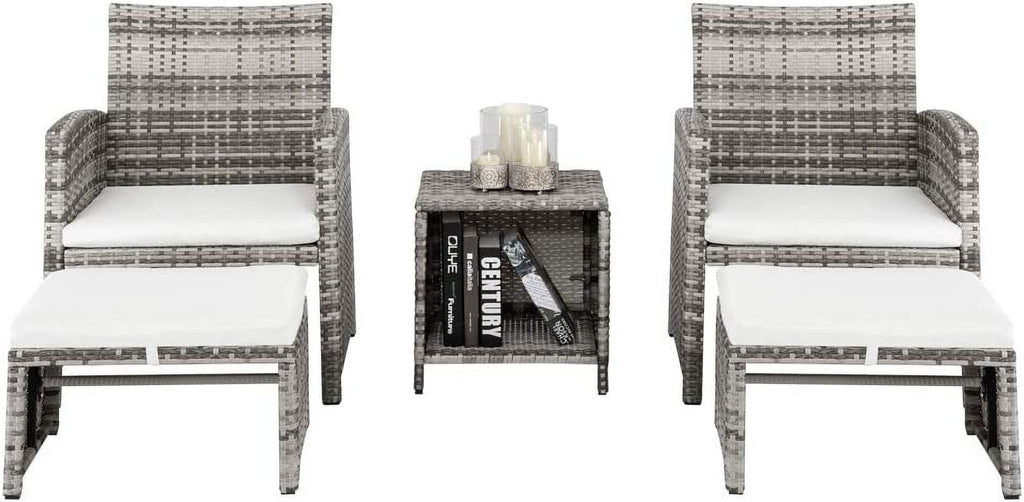 5 Pcs Wicker Rattan Cushioned Patio Sofa Set with Ottoman & Table E377732