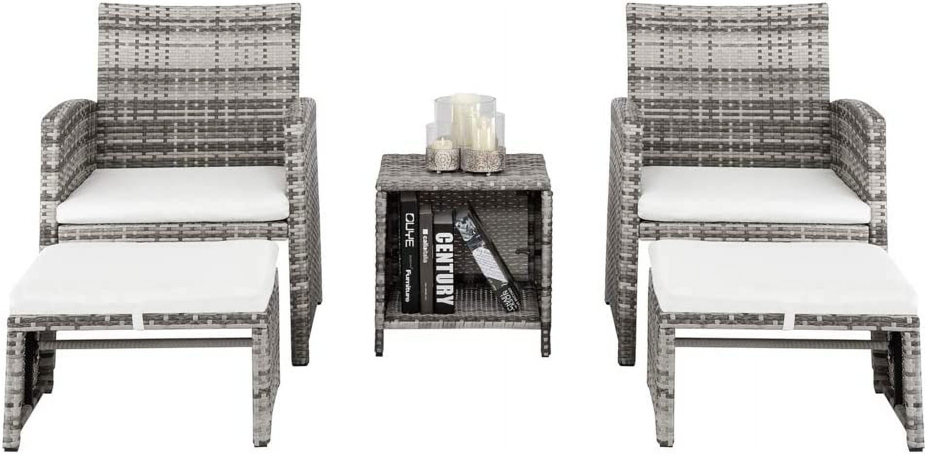 5 Pcs Wicker Rattan Cushioned Patio Sofa Set with Ottoman & Table E377732