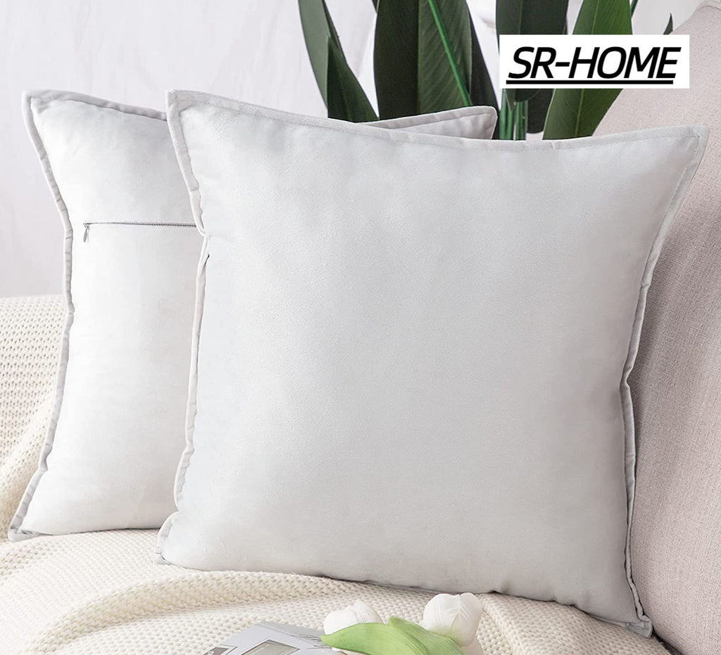 Set of 2 Super Soft Velvet Decorative Throw Pillow Covers Square with Fringe Cushion Case Z840720